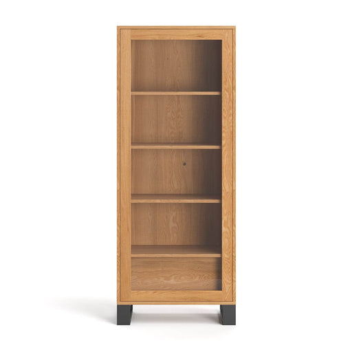 Hohes industrial Regal aus massiver Eiche in zwei Größen | Vitrine Axel mit innenliegender Schublade - 80 x 45 x 204