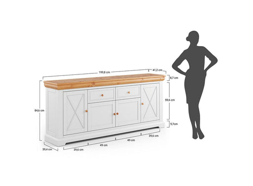 Großes Sideboard aus Massivholz | Viertürige Wohnzimmerkommode Marone Elite Tabacco mit Schubladen -