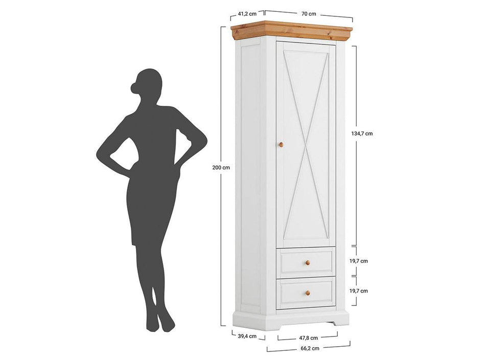 Schmaler Schrank aus Massivholz | Wohnzimmerschrank Marone Elite mit zwei Schubladen -
