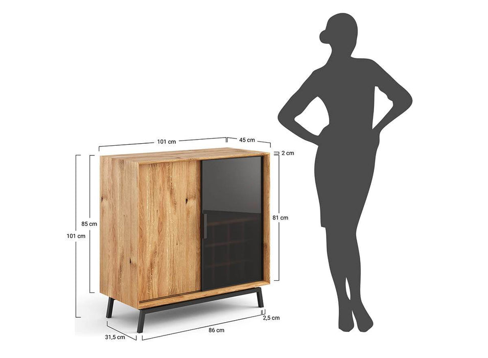 Industrial Sideboard mit Glastür | Kommode Modern Loft mit Weinregal -