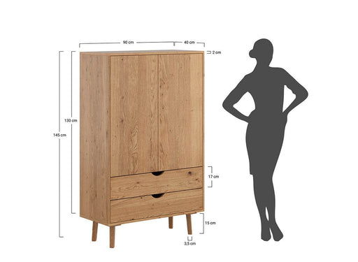 Minimalistischer Wäscheschrank aus geölter Wildeiche | Kleiner Skandi Kleiderschrank Simona mit zwei Schubladen -