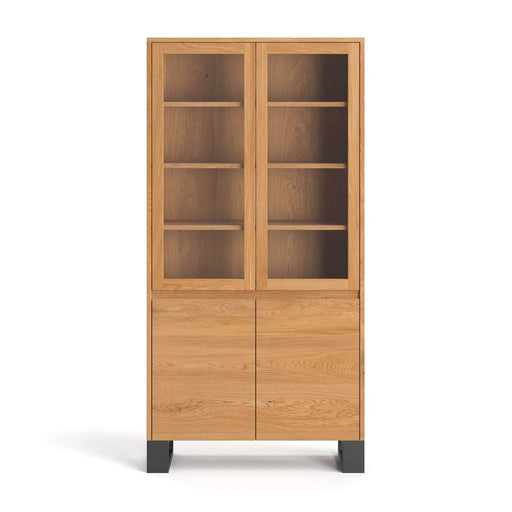 Großer Industrial Schrank aus massiver Eiche | Viertürige Vitrine Horizon mit viel Stauraum -