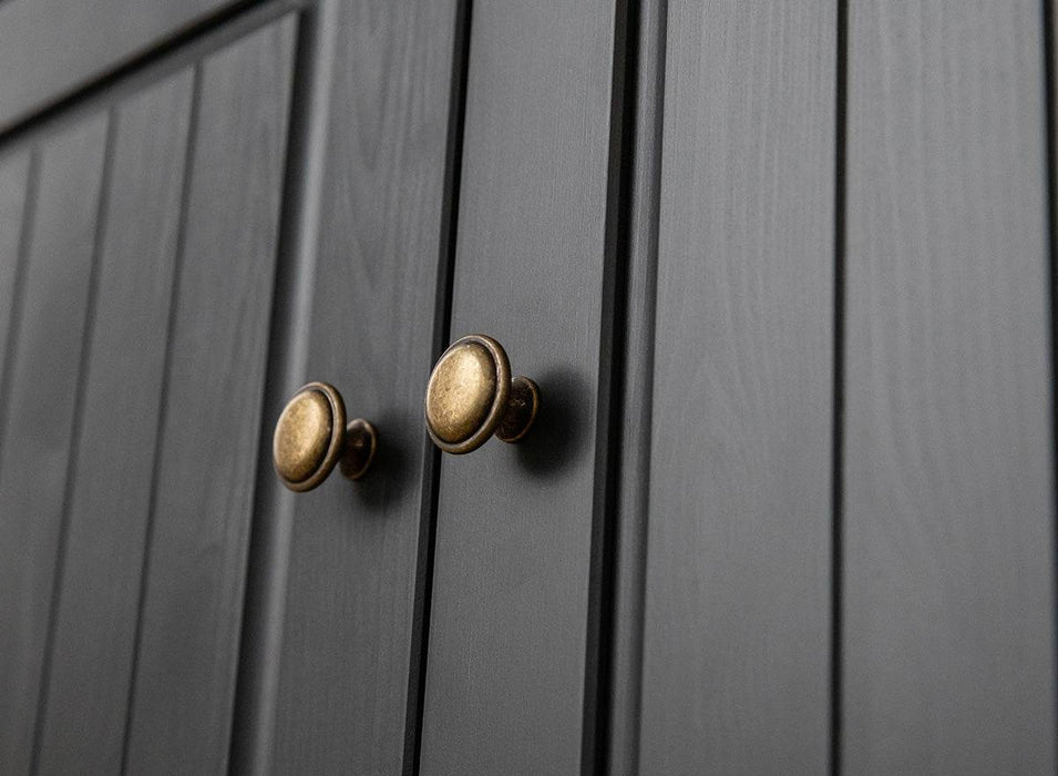 Große Kommode Belluno Elegante in Graphit | Sideboard mit drei Schubladen und Türen - Eiche