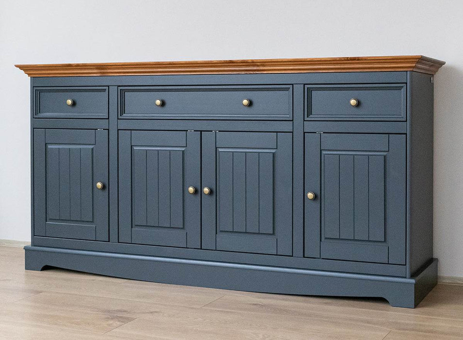Große Kommode Belluno Elegante in Graphit | Sideboard mit drei Schubladen und Türen - Eiche