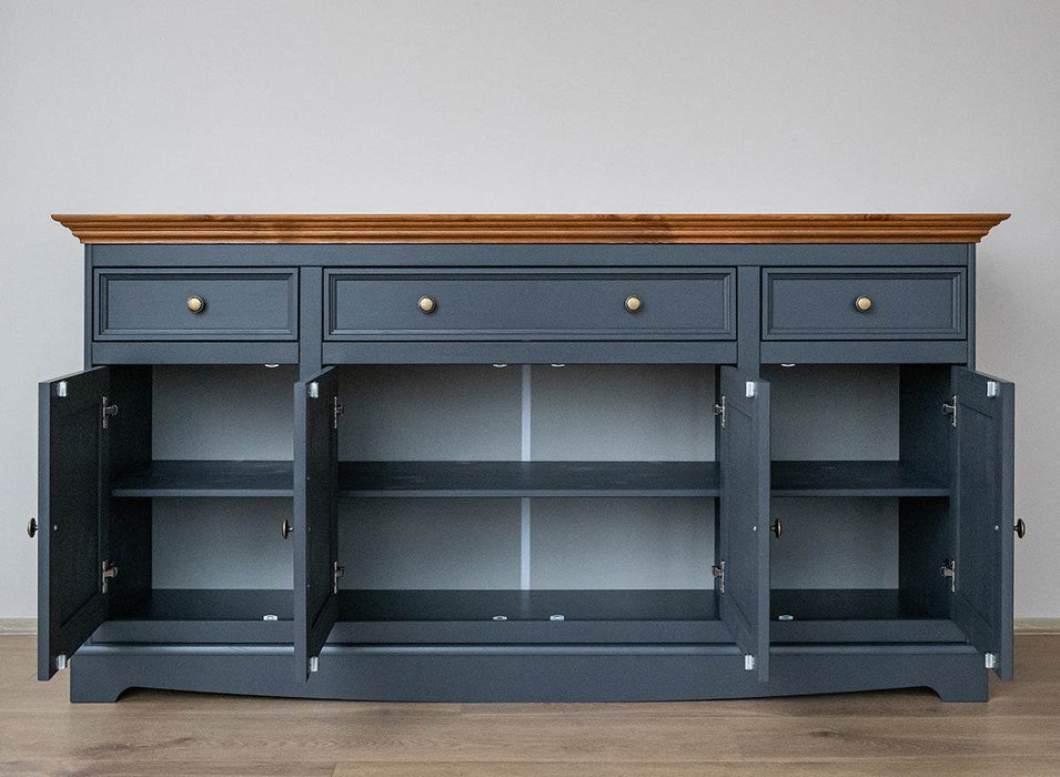 Große Kommode Belluno Elegante in Graphit | Sideboard mit drei Schubladen und Türen - Eiche