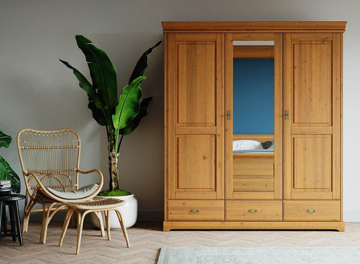 Großer Landhaus Kleiderschrank Toskania aus Massivholz gebeizt - Mit Spiegel