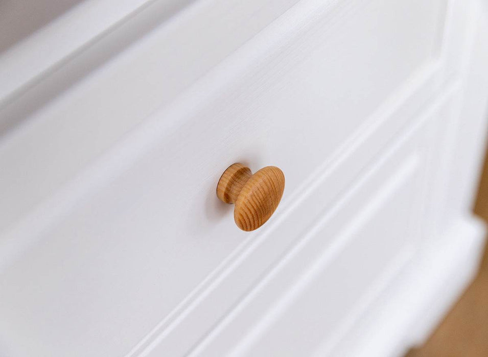 Schmale Vitrine aus Massivholz | Wohnzimmerschrank Marone Elite mit zwei Schubladen -