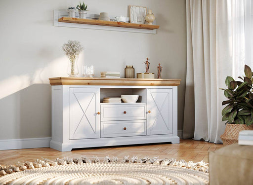 Sideboard aus Massivholz | Zweitürige Wohnzimmerkommode Marone Elite mit zwei Schubladen -