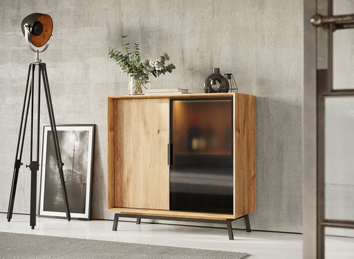 Industrial Sideboard mit Glastür | Kommode Modern Loft mit Weinregal -