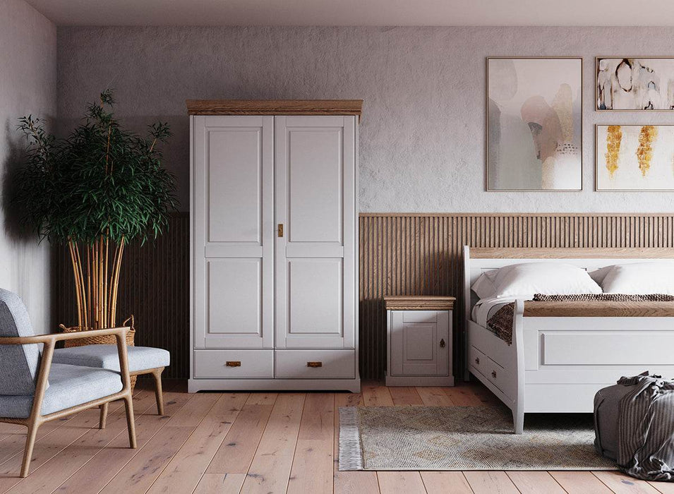 Landhaus Nachttisch Toskania aus Massivholz in weiß gebeizt -