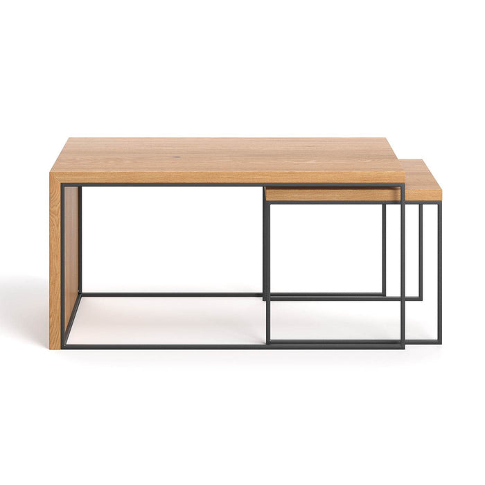 Industrial Couchtisch aus massiver Eiche | Kaffeetischset Mate -