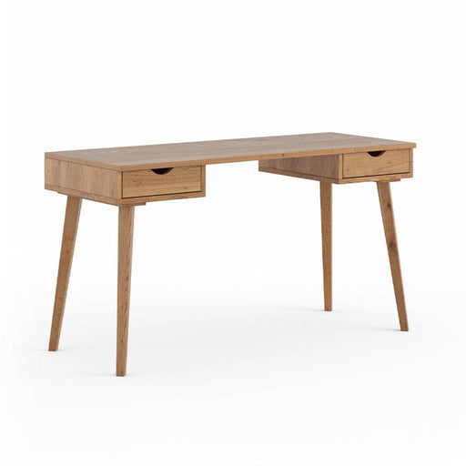 Minimalistischer Schreibtisch aus geölter Wildeiche | Skandi Bürotisch Simona mit zwei Schubladen -
