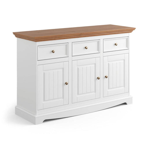 Kommode Belluno Elegante in Weiß | Sideboard mit drei Schubladen und Türen - Eiche