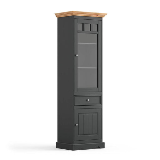 Schmale Standvitrine Belluno Elegante mit Glastür in Graphit - Kiefer