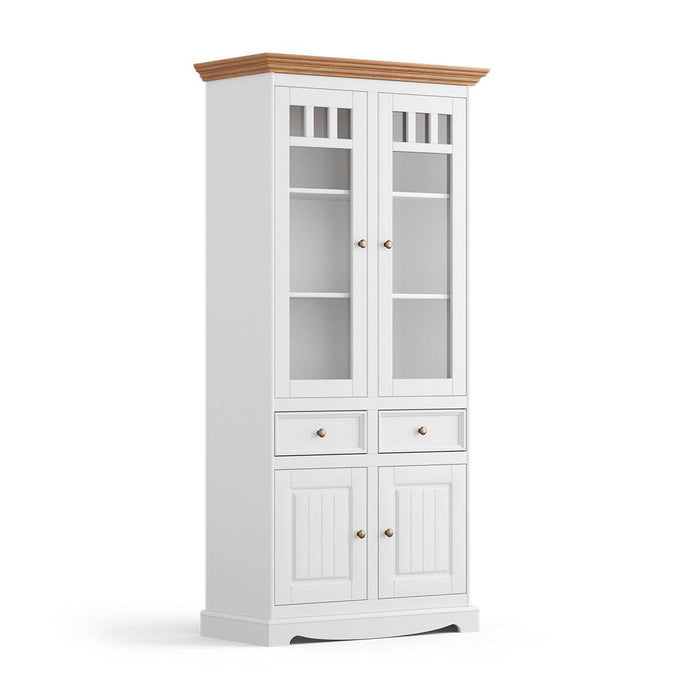 Standvitrine Belluno Elegante mit Glastüren in Weiß - Eiche