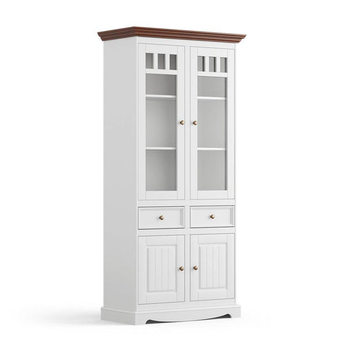 Standvitrine Belluno Elegante mit Glastüren in Weiß - Nussbaum