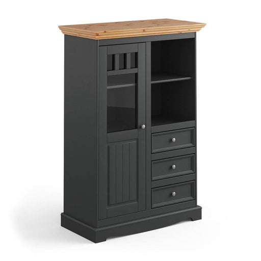 Kleine Vitrinenkommode Belluno Elegante in Graphit | Sideboard mit Schubladen und Tür - Kiefer