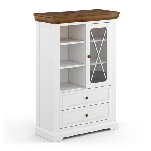 Kleine Vitrine aus Massivholz | Wohnzimmerschrank Marone Elite Tabacco mit zwei Schubladen -