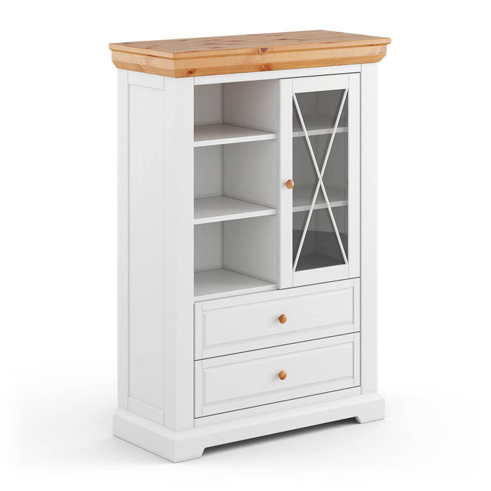 Kleine Vitrine aus Massivholz | Wohnzimmerschrank Marone Elite mit zwei Schubladen -