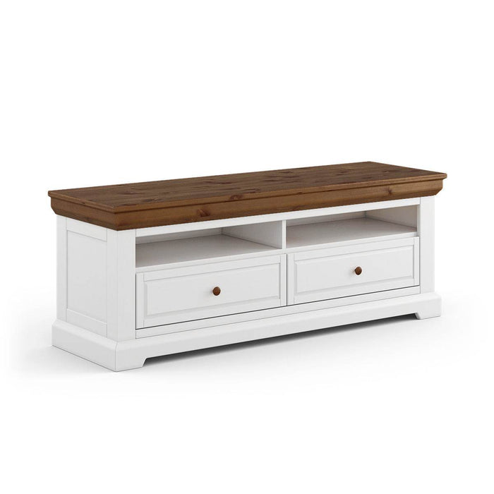 Kleines TV-Board aus Massivholz | Lowboard Marone Elite Tabacco mit zwei Schubladen -