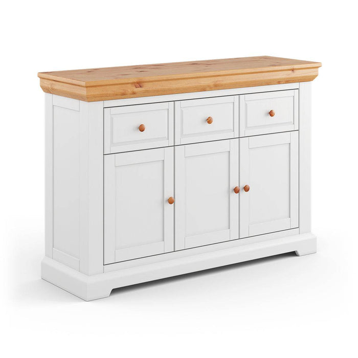 Kleines Sideboard aus Massivholz | Dreitürige Wohnzimmerkommode Marone Elite mit drei Schubladen -