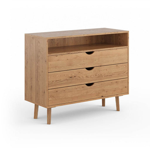 Minimalistisches Sideboard aus geölter Wildeiche | Skandi Kommode Simona mit drei Schubladen -