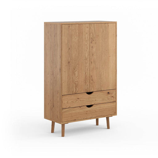 Minimalistischer Wäscheschrank aus geölter Wildeiche | Kleiner Skandi Kleiderschrank Simona mit zwei Schubladen -