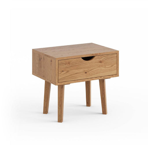 Minimalistischer Nachttisch aus geölter Wildeiche | Skandi Beistelltisch Simona mit Schublade -