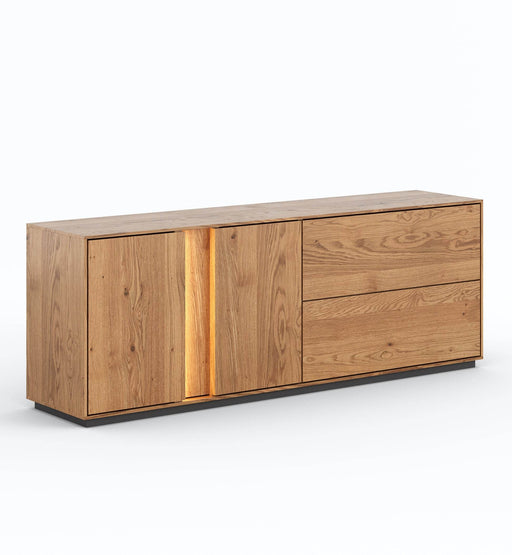 Beleuchtetes TV-Board Collodi aus massiver Eiche mit grober Holzstruktur - 165