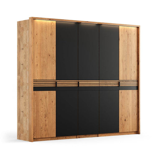 Moderner Kleiderschrank aus massiver Eiche | Beleuchteter Schrank Ravello 5 mit Glastür -