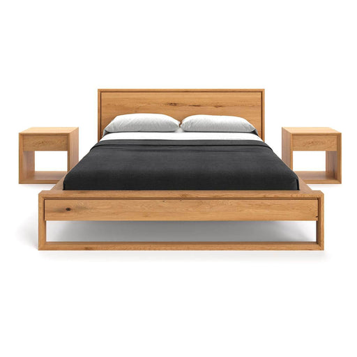 Schlafzimmer-Set | Schlankes Bett aus massiver Eiche mit zwei Nachttischen | Modena - 140 x 200