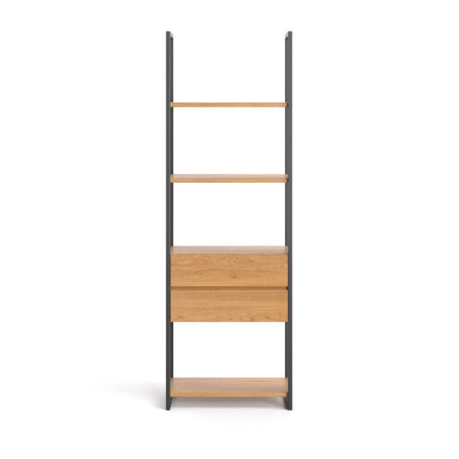 Industrial Regal aus massiver Eiche in zwei Größen | Standregal Moon mit zwei Schubladen - 60 x 40 x 180