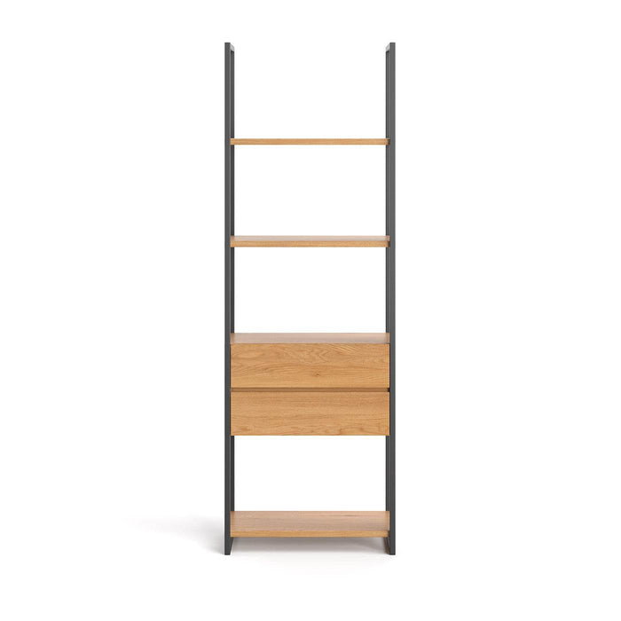 Industrial Regal aus massiver Eiche in zwei Größen | Standregal Moon mit zwei Schubladen - 60 x 40 x 180