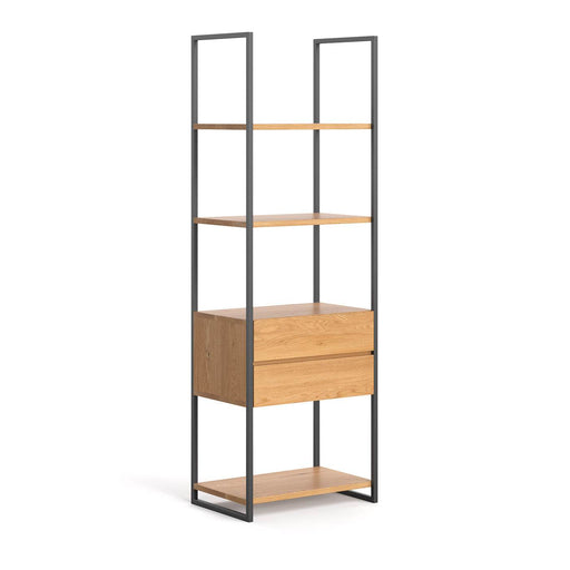 Industrial Regal aus massiver Eiche in zwei Größen | Standregal Moon mit zwei Schubladen - 60 x 40 x 180