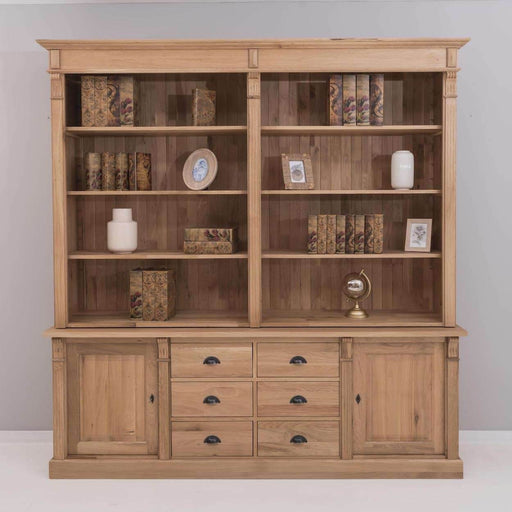 Bücherschrank aus massiver Eiche | Aktenschrank mit 6 Schubladen und 2 Türen -