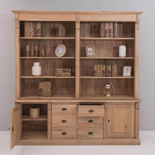 Bücherschrank aus massiver Eiche | Aktenschrank mit 6 Schubladen und 2 Türen -