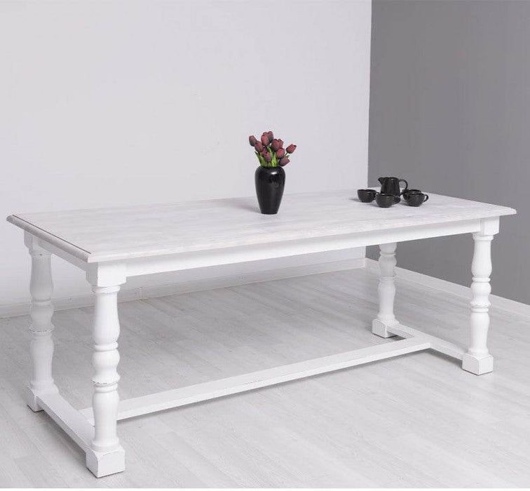 Massiver Esstisch im Landhausstil mit gedrehten Beinen - 210 x 90 x 78 / Vintage | Weiß