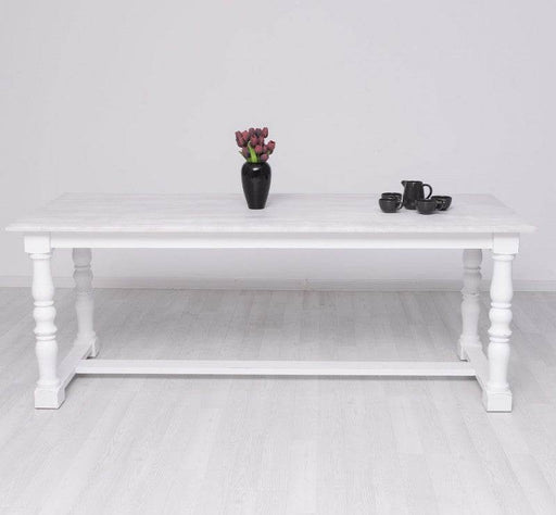 Massiver Esstisch im Landhausstil mit gedrehten Beinen - 210 x 90 x 78 / Vintage | Weiß