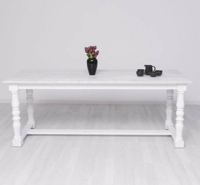 Massiver Esstisch im Landhausstil mit gedrehten Beinen - 210 x 90 x 78 / Vintage | Weiß