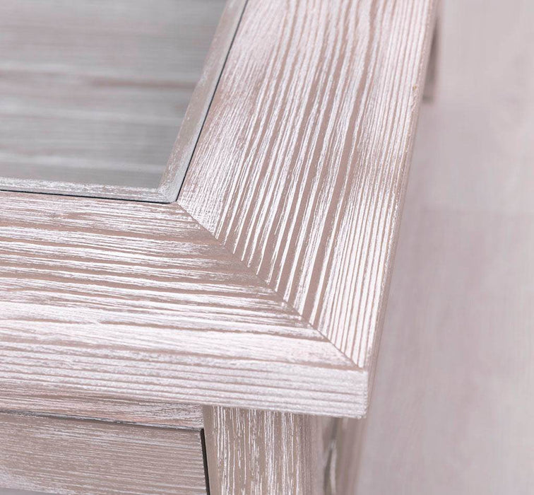 Couchtisch aus Massivholz mit Schaukasten - Fenstertüren und Glasplatte -