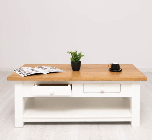 Couchtisch aus Massivholz mit zwei Schubladen - Kaffeetisch mit Tischplatte aus Eiche -