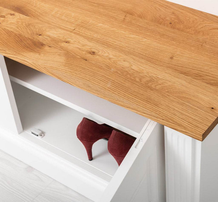 Garderobe aus Massivholz mit 6 Haken und 2 Staufächern - Eichenbank -