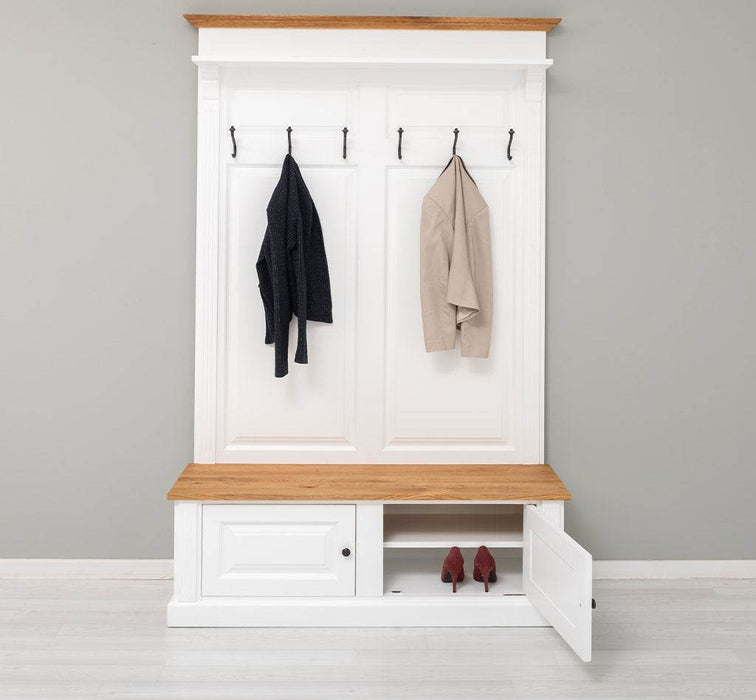 Garderobe aus Massivholz mit 6 Haken und 2 Staufächern - Eichenbank -
