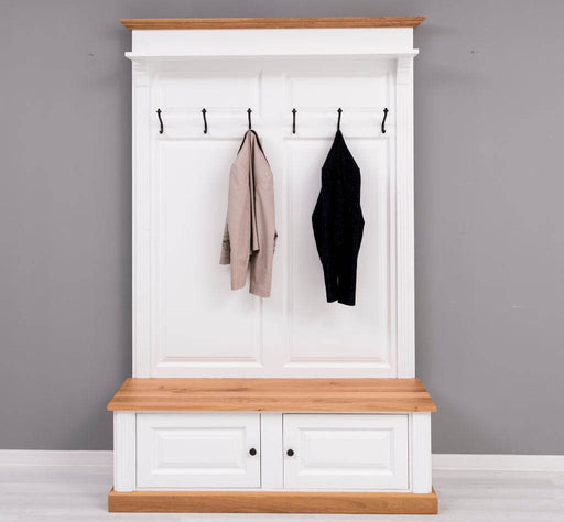 Garderobe aus Massivholz mit 6 Haken und 2 Staufächern - Eichenbank -