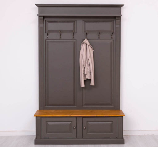 Garderobe aus Massivholz mit 6 Haken und 2 Staufächern - Holzkontrast -