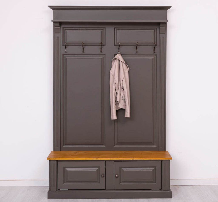 Garderobe aus Massivholz mit 6 Haken und 2 Staufächern - Holzkontrast -