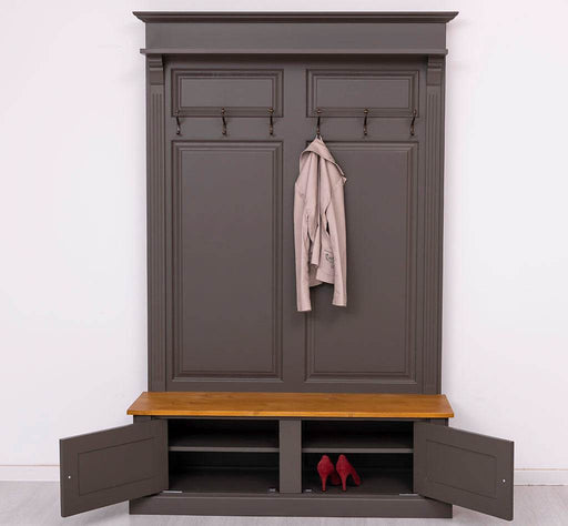 Garderobe aus Massivholz mit 6 Haken und 2 Staufächern - Holzkontrast -