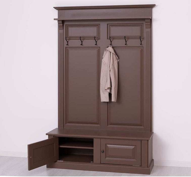 Garderobe aus Massivholz mit 6 Haken und 2 Staufächern unifarben -