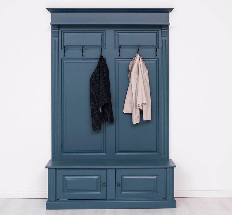 Garderobe aus Massivholz mit 6 Haken und 2 Staufächern unifarben -