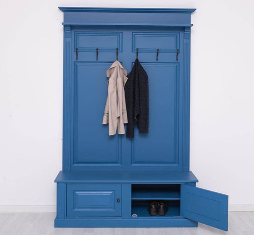 Garderobe aus Massivholz mit 6 Haken und 2 Staufächern unifarben -